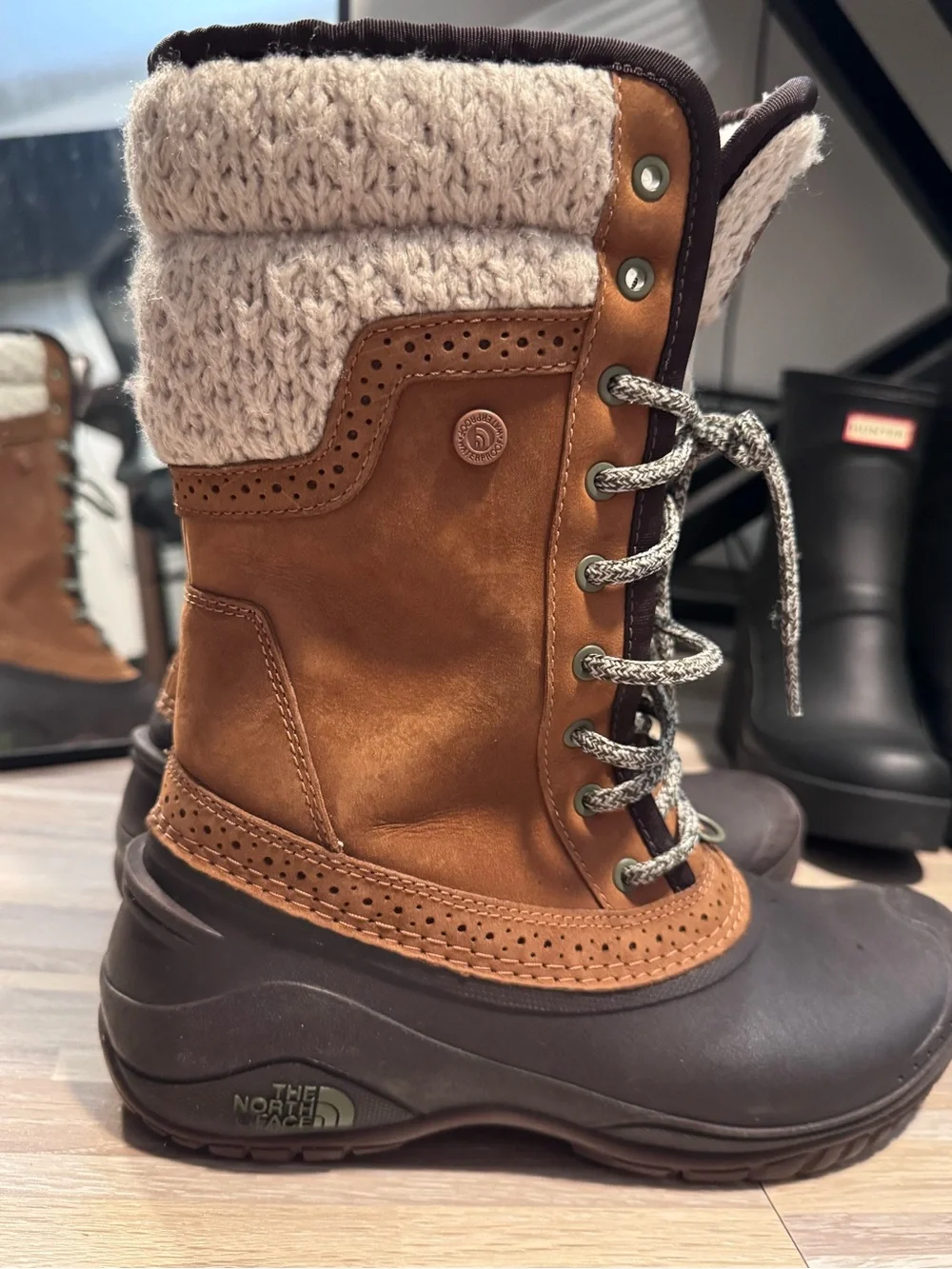 The North Face Men’s Brown Hiking Boots with Olive Tread Accents